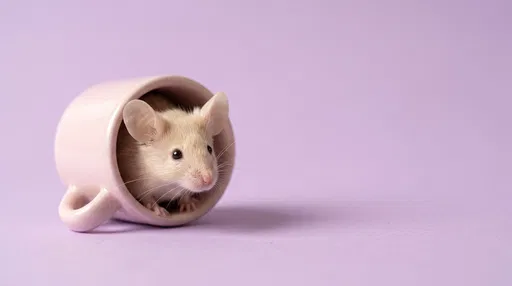 Cream Mouse Peeking From Pastel Mug