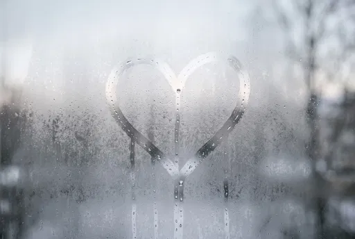 Heart Drawn on Foggy Window Glass