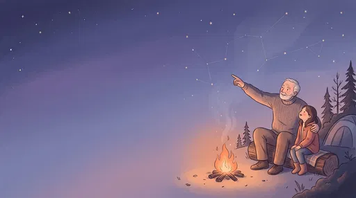 Grandfather and Granddaughter Stargazing by Campfire
