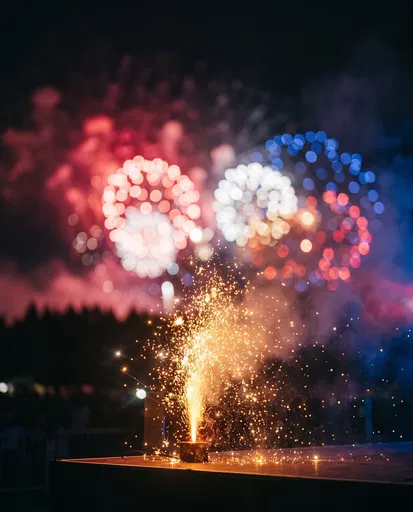 Stage Fountain Sparks and Fireworks Bokeh