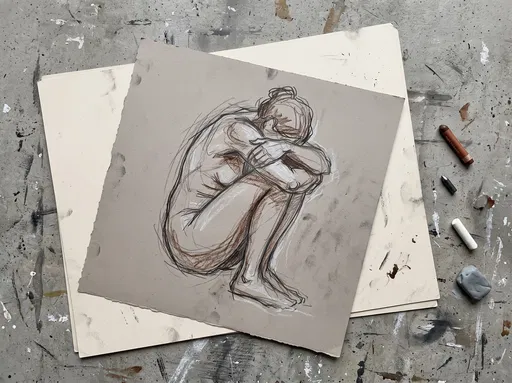 Gestural Figure Sketch on Studio Table
