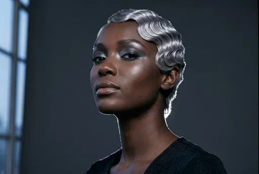 Portrait of Woman With Silver Finger Waves
