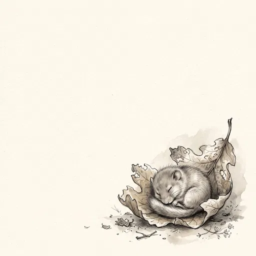 Sleeping Dormouse in Dried Oak Leaf Illustration