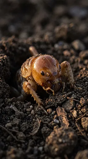 Macro Jerusalem Cricket Emerging From Soil