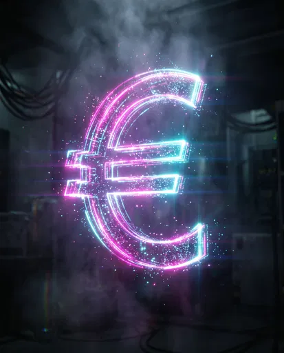 Glowing Holographic Neon Euro Symbol