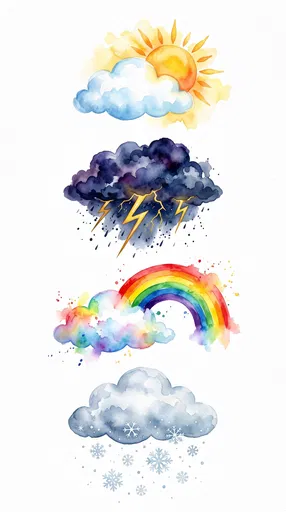 Watercolor Weather Cloud Clip Art Set