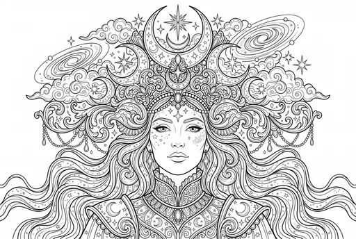 Celestial Queen Adult Coloring Page