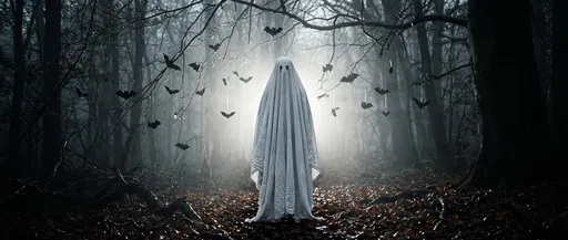 Sheet Ghost in Misty Autumn Forest