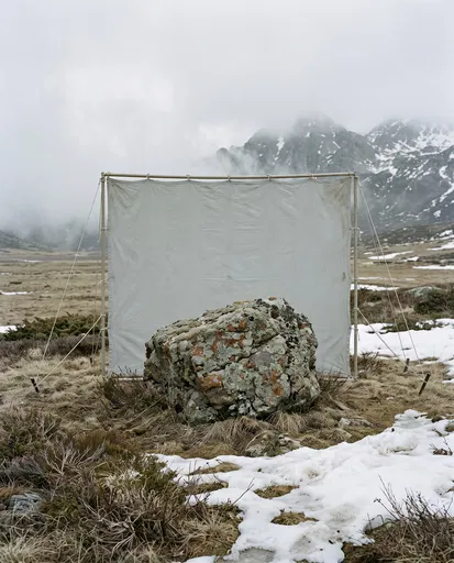 Lichen Boulder Before Alpine Canvas Backdrop