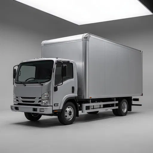 Silver Delivery Box Truck in Studio