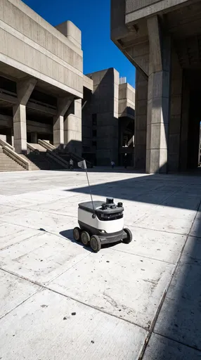 Autonomous Delivery Robot in Brutalist Plaza