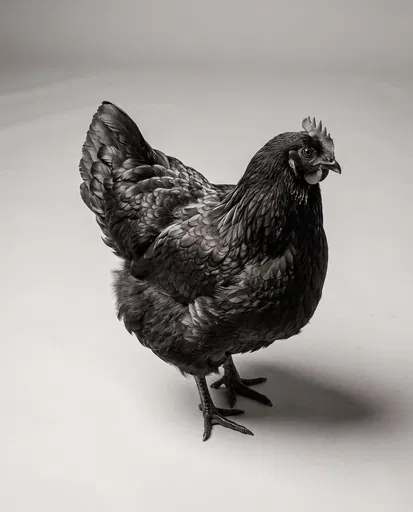 Monochrome Studio Portrait of Black Hen