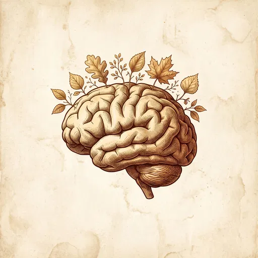 Vintage Etching Brain With Sprouting Leaves