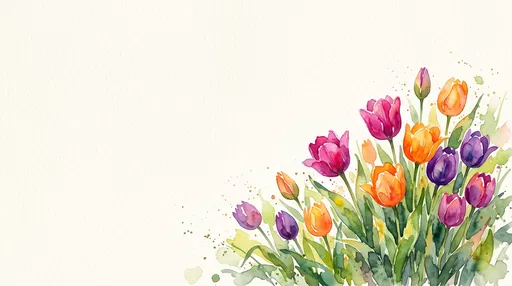 Watercolor Spring Tulips Corner Border