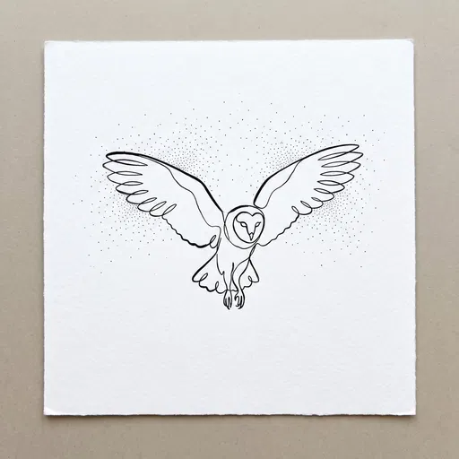 Minimalist Single-Line Barn Owl Ink Drawing