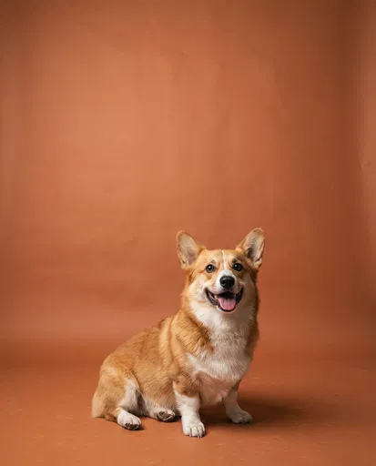 Smiling Corgi on Terracotta Studio Backdrop