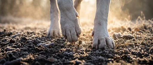 White Dog Paws on Frosted Ground