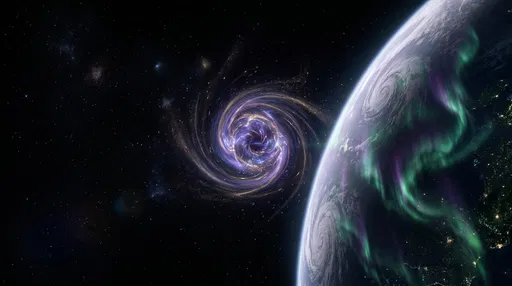 Cosmic Vortex Beside Planet With Auroras