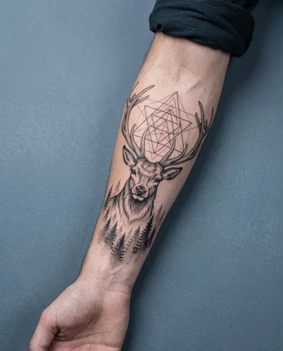 Geometric Stag Forearm Tattoo on Man