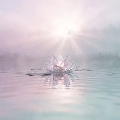Translucent Lotus Floating on Misty Pond