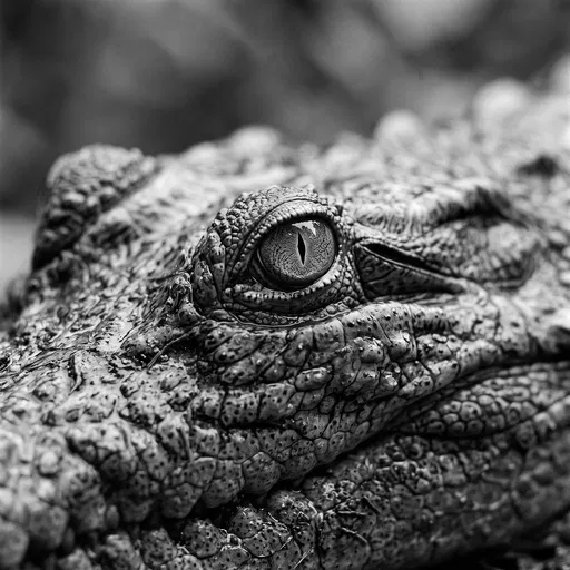 Monochrome Macro Close-Up of Crocodile Eye