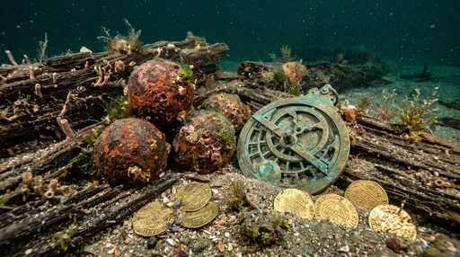 Underwater Shipwreck Treasure With Astrolabe and Coins