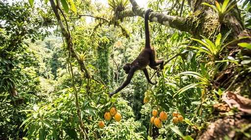 Spider Monkey Reaching for Mangoes in Canopy