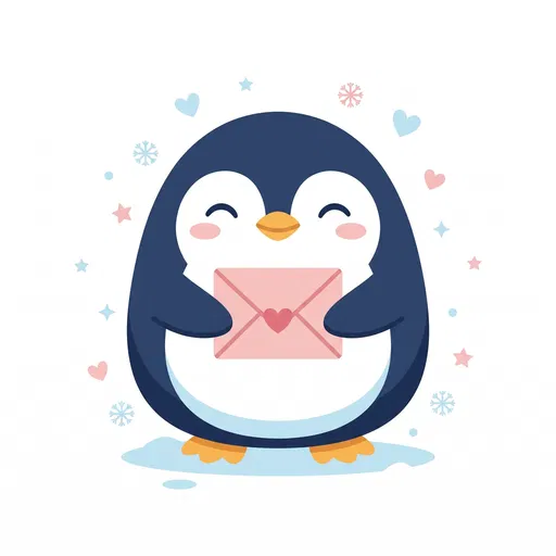 Cute Penguin Holding Pink Valentine Envelope