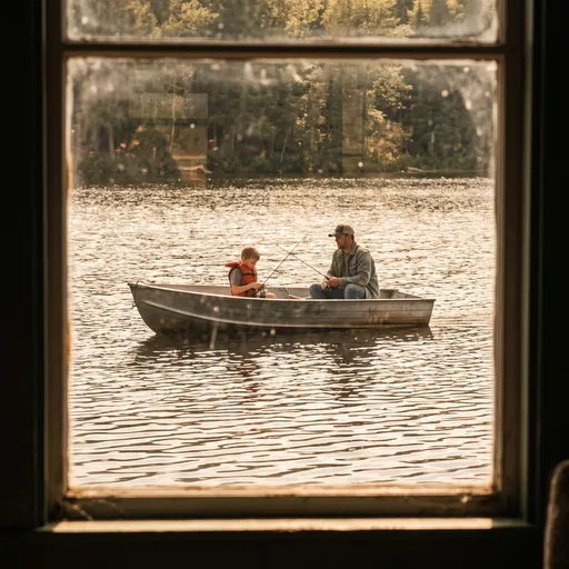 Father and Son Fishing Through Window