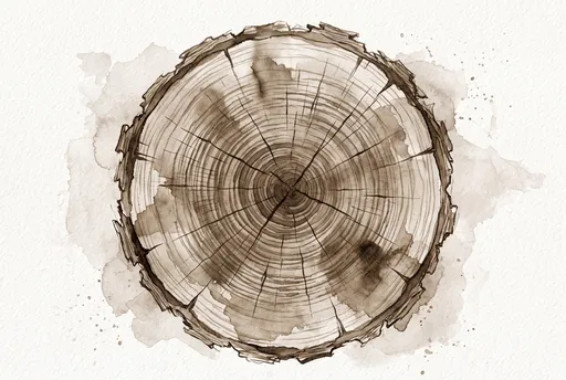Sepia Watercolor Tree Trunk Cross Section
