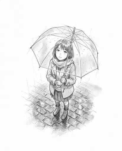 Pencil Sketch of Anime Girl With Umbrella