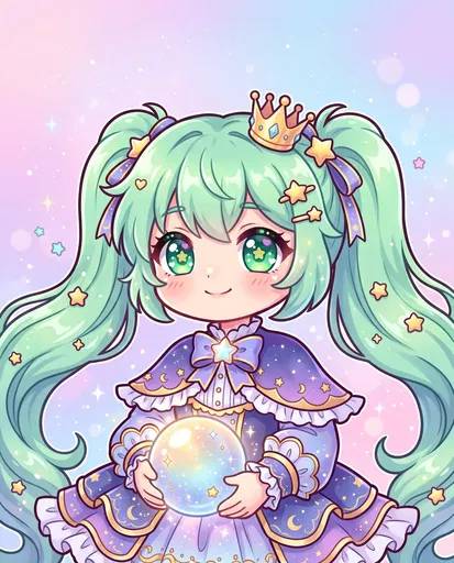 Chibi Magical Girl Holding Glowing Orb