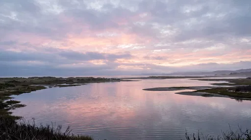 Pastel Sunset Over Tranquil Coastal Lagoon