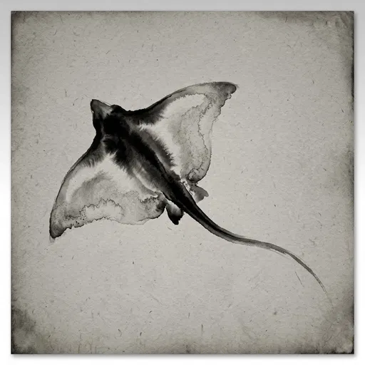 Monochrome Ink Wash Study of Stingray