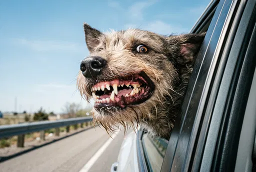 Scruffy Dog Sticking Head Out Car Window