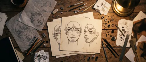 Facial Tattoo Sketches on Artist Desk
