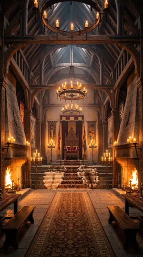 Grand Medieval Candlelit Throne Room Interior