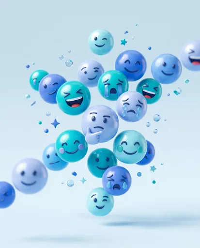 Floating Blue 3D Emoticon Icons
