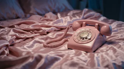 Pastel Pink Rotary Phone on Satin Sheets