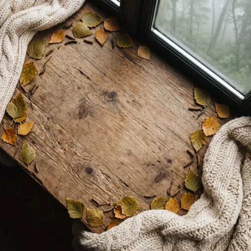 Cozy Autumn Wooden Window Sill Flatlay