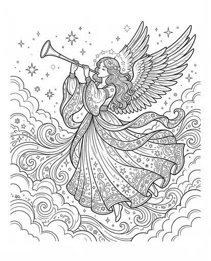 Christmas Angel Playing Trumpet Coloring Page