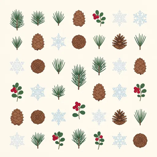 Winter Taiga Botanical Grid Illustration