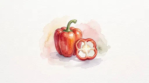 Watercolor Red Bell Pepper and Slice
