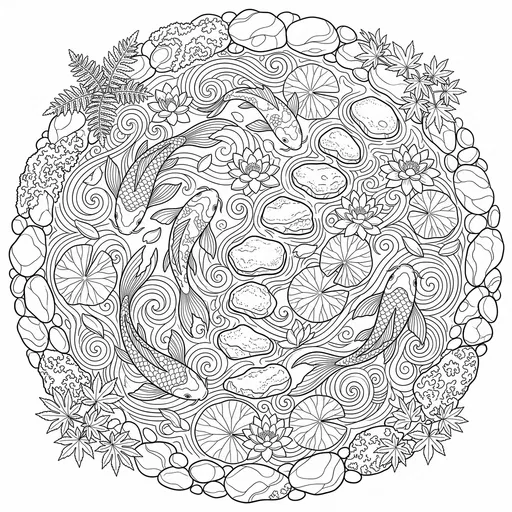 Circular Koi Pond Coloring Page