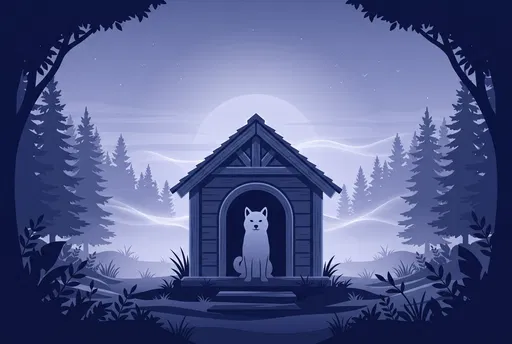 Shiba Inu in Forest Doghouse Illustration
