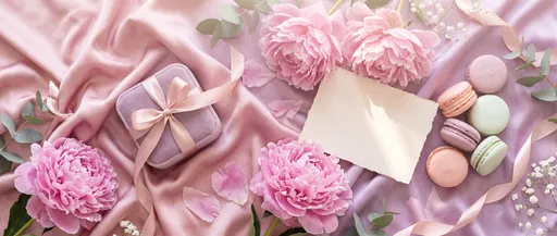 Pastel Peonies and Gift Box Flat Lay