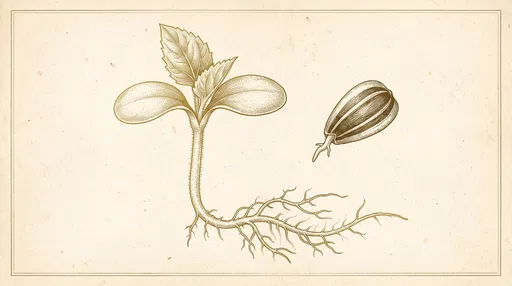 Vintage Botanical Sunflower Seedling Illustration