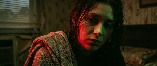 Woman in Dim Motel Room