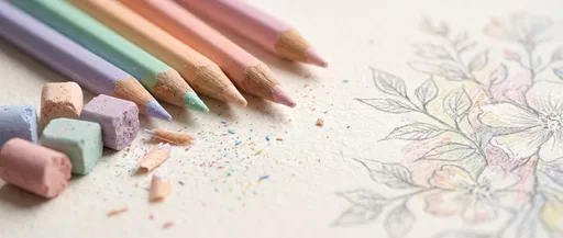 Pastel Pencils Beside Floral Sketch
