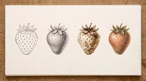 Four Strawberry Drawing Techniques on Paper